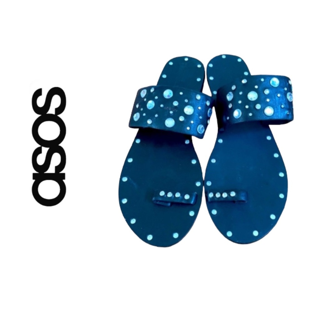 ASOS Teal Slide Sandals with Stud Accents